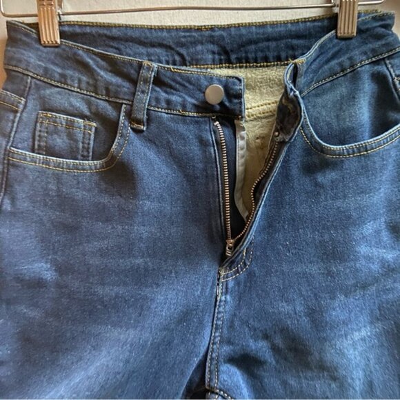 Fleece lined high waisted denim jeans Sz M - Picture 3 of 13